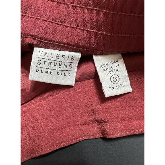 Valerie Steven's Pure Silk Pant Suit Size 8 Burgundy Lagenlook Business Preppy - Picture 8 of 14